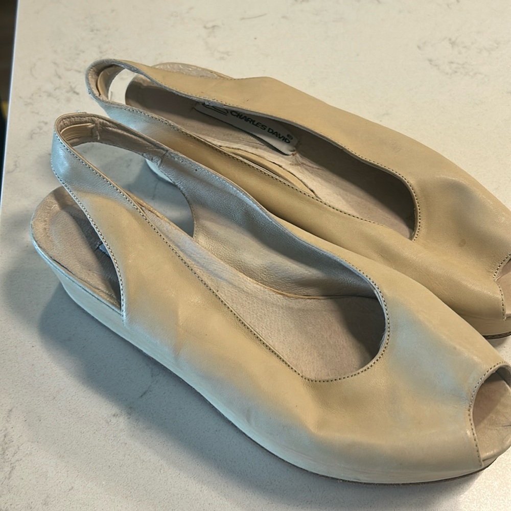 Charles David leather sling back platforms